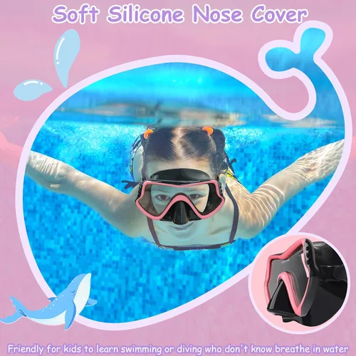 Miniatura 4 de Gafas de natación para niños con cubierta de nariz para jóvenes de 8 a 15 años, antivaho HD Visión Gafas de piscina gafas de natación de agua Rosa