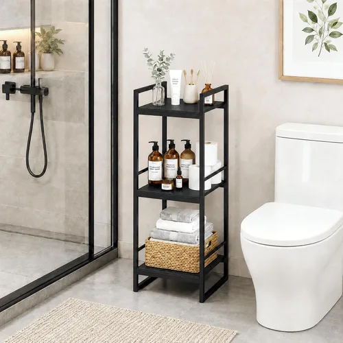 Miniatura 2 de BYFU Estante abierto de almacenamiento de 3 niveles para baño, estante de almacenamiento de esquina de metal independiente para baño, cocina, sala