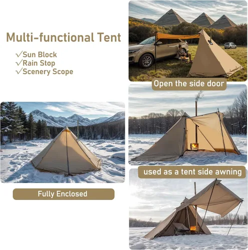 Miniatura 2 de Tienda de campaña caliente con estufa de leña Jack Tienda de campaña tipi de invierno 4 estaciones Tienda de mochilero para supervivencia Caza Pesca