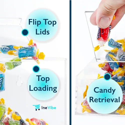 Miniatura 6 de Dispensador de dulces Inevibe - Soporte de almacenamiento acrílico a granel con dos tapas para montaje en superficie o en pared - Almacena