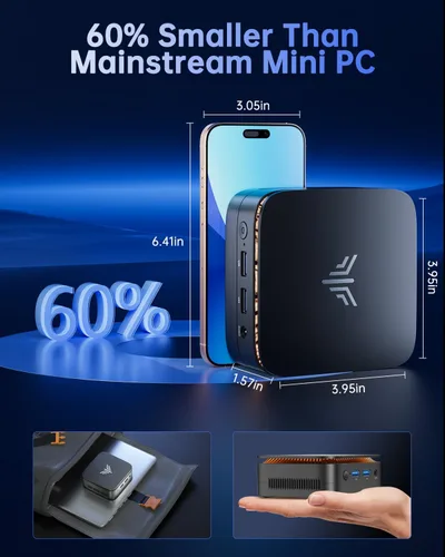 Miniatura 7 de KAMRUI Mini PC, Computadora de Escritorio Essenx E1 N95(hasta 3.4GHz) Mini Computadoras 16GB RAM 512GB SSD Micro PC, Mini Tower Desktop PC