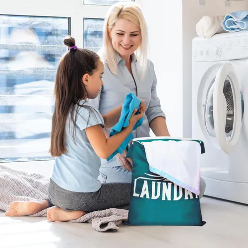 Miniatura 8 de Bolsa grande de viaje para lavandería, lavable, impermeable, bolsa de ropa sucia, bolsa de entrenamiento para gimnasio, lavandería, ropa húmeda