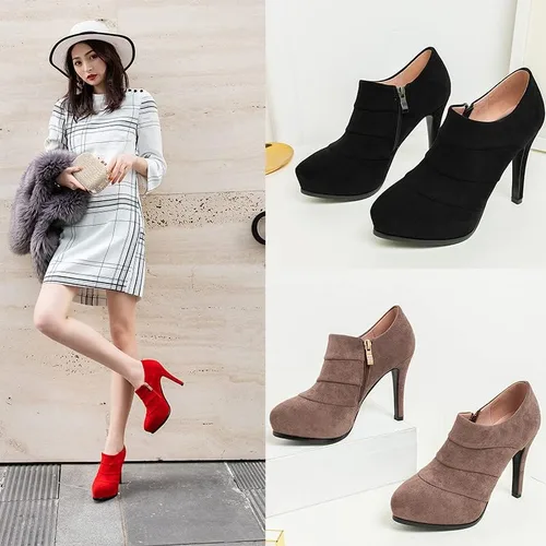 Miniatura 6 de Botines de tacón alto para mujer, con plataforma, tacón de aguja, puntera puntiaguda, con cremallera, zapatos