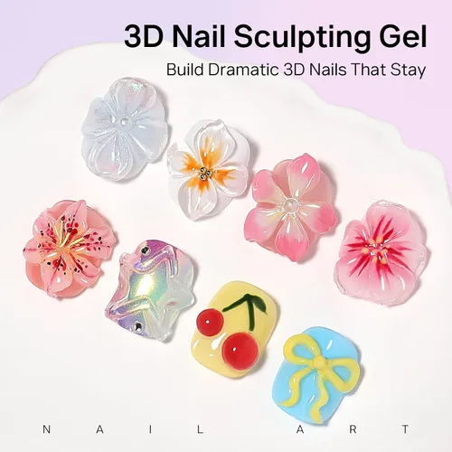 Miniatura 4 de MIZHSE Gel 3D de 1.06 oz para arte de uñas, gel transparente para esculpir uñas UV LED Soak Off Gel con lápiz de arte de uñas, diseño de uñas