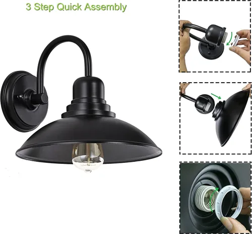 Miniatura 5 de GOLDHILL Luz de Granero Exterior Negra con Cuello de Ganso, Luces de Tocador de Estilo Granja con Base E26, Luces Exteriores Redondas para Casa