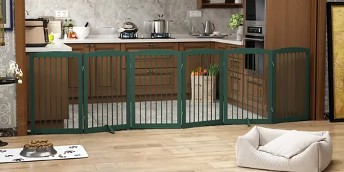Miniatura 33 de PUPETPO Puerta independiente para mascotas para perros, puerta plegable de madera para perros para casa, puerta interior para perros para puertas