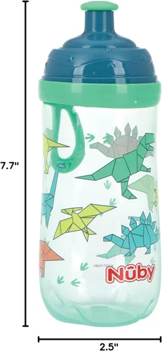 Miniatura 9 de Nuby Vaso de 2 etapas con boquilla de silicona antiderrames y ventana emergente de flujo libre, 12 onzas, surtido (colores/diseños pueden variar)
