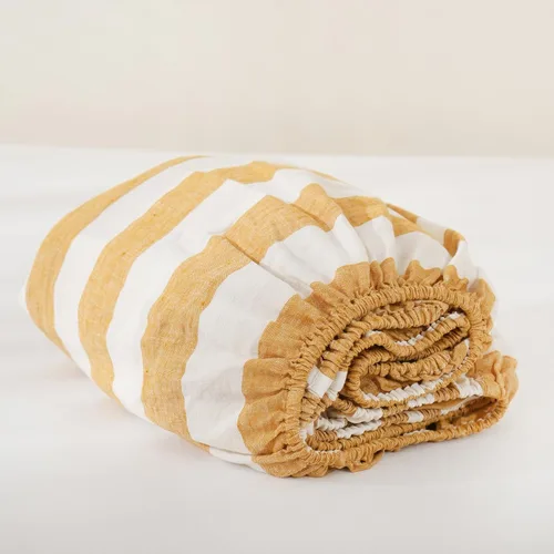 Miniatura 10 de S VICTORY SYMBOL Sábana bajera de lino 100% 78"x80" Funda de colchón 1 pieza, bolsillo profundo de 16 pulgadas, ropa de cama de lino francés natural