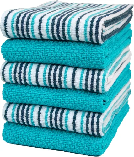 Toallas de cocina de 16 x 26 pulgadas, paquete de 6 toallas de mano grandes de algodón, paños de cocina, diseño de rayas de palomitas de maíz, juego