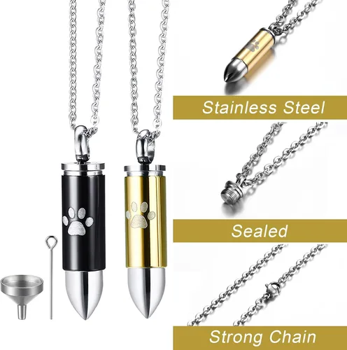 Miniatura 4 de 2PCS Cremation Jewelry for Ashes for Pet Dog Cat Paw Print Pendant Urn Necklace for Ashes for Men Stainless Steel Memorial Necklace Cremation