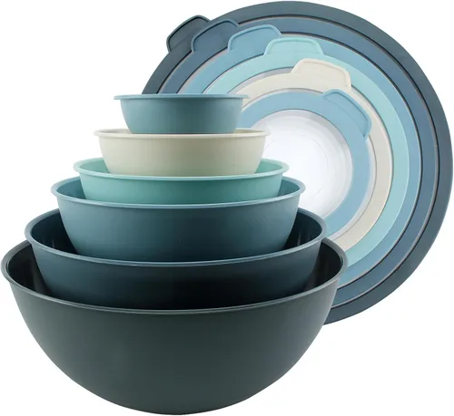 Miniatura 10 de COOK WITH COLOR - Tazones para mezclar anidables, juego de 12 tazones de plástico con tapas, aptos para microondas (menta degradada)