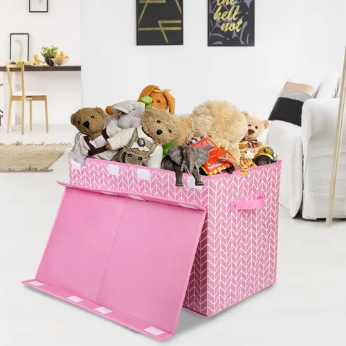 Miniatura 2 de Mayniu Caja grande de almacenamiento de juguetes para niñas y niños, resistente caja de juguetes organizadora con tapa para sala de estar, Rosa