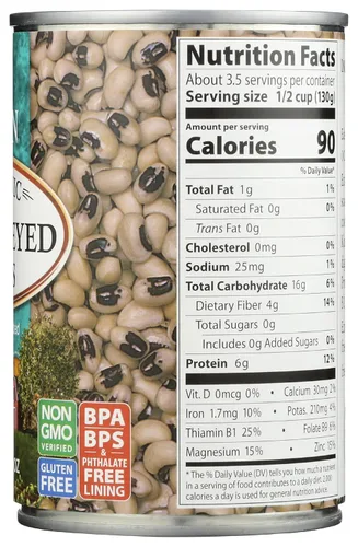 Miniatura 5 de Eden Guisantes negros orgánicos, lata de 15 onzas, sin sal, sin OMG, sin gluten, vegano, kosher, cultivado en Estados Unidos, para calentar