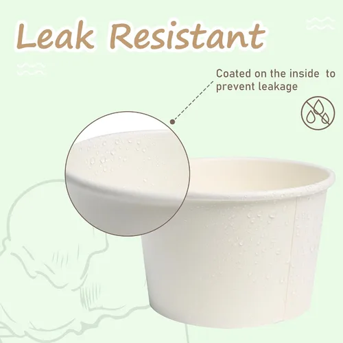 Miniatura 4 de ESSENTIAL Tazas de helado de papel con tapas, 50 piezas de 8 onzas, cuencos desechables de postre con tapas para alimentos calientes o fríos