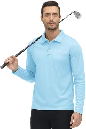 Miniatura 26 de Rdruko Polo para hombre con bolsillo de manga larga de secado rápido para golf al aire libre con cuello