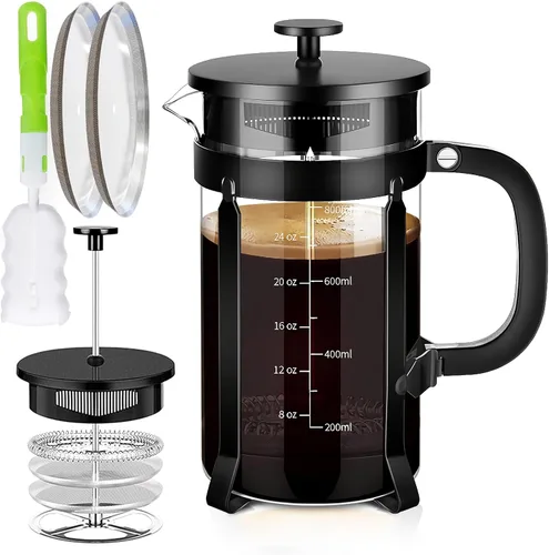 Miniatura 14 de YMMIND Cafetera de prensa francesa de 21 onzas, cafetera espresso de 4 tazas, cafetera de borosilicato engrosado resistente al calor para café frío