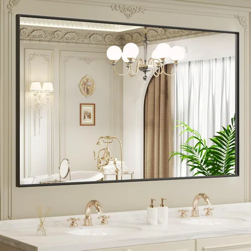 Miniatura 7 de LOAAO Espejo de Baño Rectangular de 22"X30" Negro para Pared, Marco de Aleación de Aluminio Negro Mate, Se Cuelga Vertical u Horizontalmente, Fácil