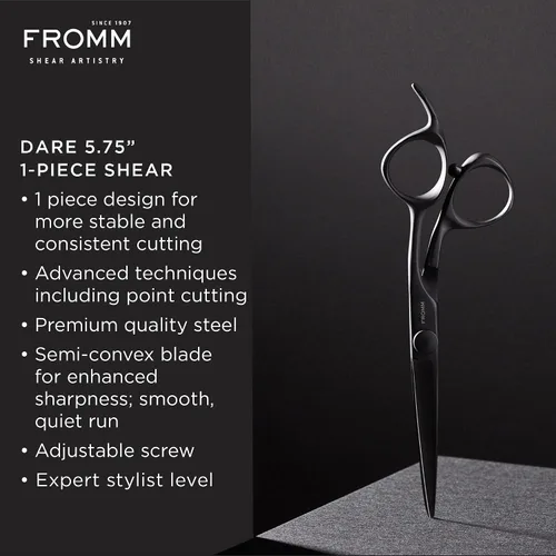 Miniatura 2 de Fromm Tijeras profesionales de corte de pelo de 5.75 pulgadas, 1 pieza de precisión deslizante y punta, tijeras de acero japonés negro mate con hoja