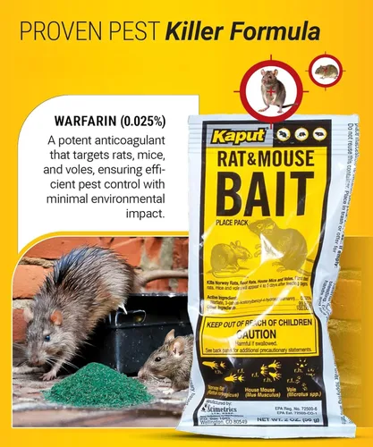 Miniatura 2 de Cebo para ratas y ratones Kaput - Fórmula efectiva de warfarina para el control de roedores - Bajo nivel de toxicidad, seguro para mascotas y vida