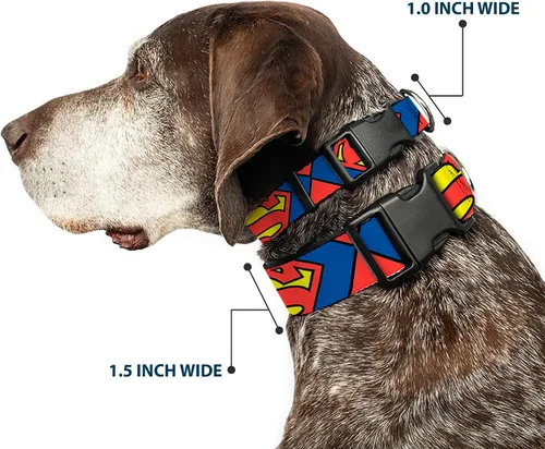 Miniatura 2 de Collar de clip de plástico con hebilla – Superman Shield CLOSE-UP azul/rojo/amarillo – 1.0 in de ancho – se adapta a cuello de 9 – 15 pulgadas