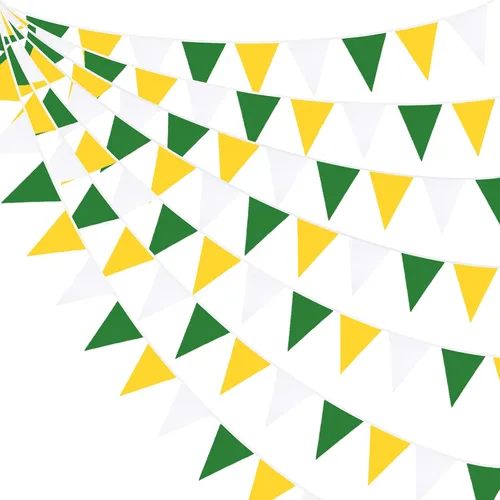 Miniatura 13 de Banderín amarillo y verde de 32 pies con banderines de tela de girasol, mariposa, triangular, guirnalda para decoración de fiesta de primavera