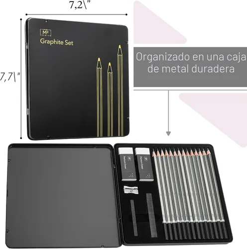 Miniatura 7 de Mr. Pen - Juego de lápices de dibujo para dibujo, 19 piezas, lápices de grafito (10B-6H), palitos de grafito, borradores, sacapuntas de metal