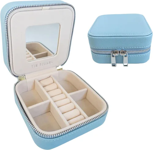 Caja organizadora de joyas de viaje, joyero de viaje, pequeño joyero para mujer, estuche de viaje de joyería, caja organizadora de aretes con espejo