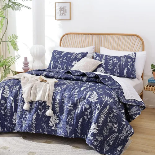 Miniatura 10 de JANZAA Juego de colcha tamaño Queen de 3 piezas con patrón floral, de microfibra ligera, ropa de cama reversible, 1 colcha y 2 fundas de almohada