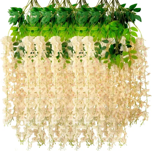 Miniatura 58 de Paquete de 12 guirnaldas de flores colgantes de glicina blanca, enredaderas de flores artificiales de 3.77 pies, glicinia falsa, guirnalda colgante