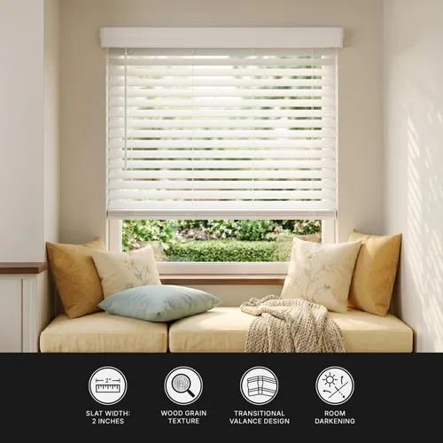Miniatura 2 de Lumino - 2" Cordless Smooth Slat Faux Wood Window Blinds for Home - 29.5" W x 60" L - White, Faux Wood Blinds for Indoor Windows, Room Darkening