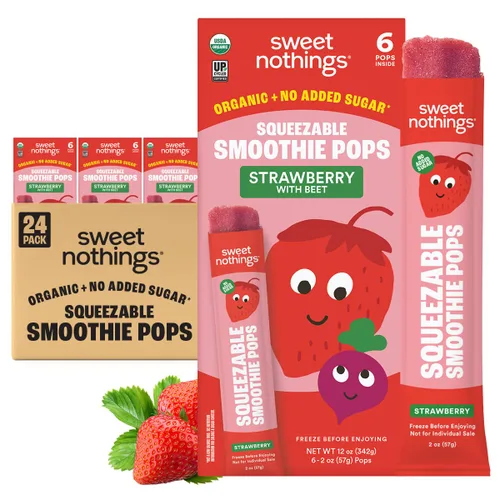 Sweet Nothings, paletas de sándwich de fruta para niños con sabor a fresa, USDA Organic, exprimibles, paquete de 24 - sin colorantes, sin azúcar