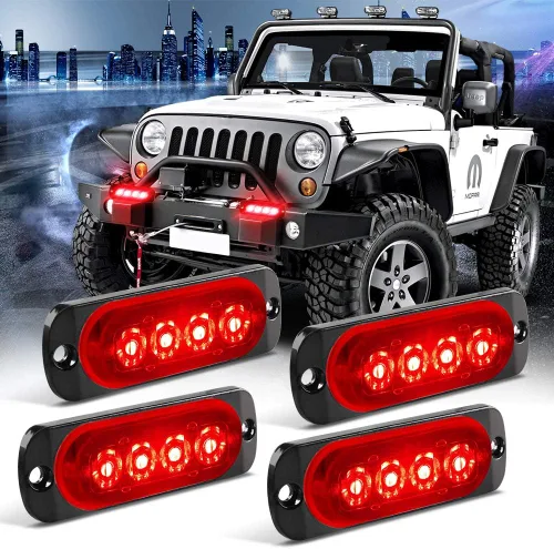 Miniatura 17 de Barra de luz estroboscópica de 4 piezas, 4 LED, ámbar, ultra delgada, con función de sincronización, para coche o camión, luz de emergencia
