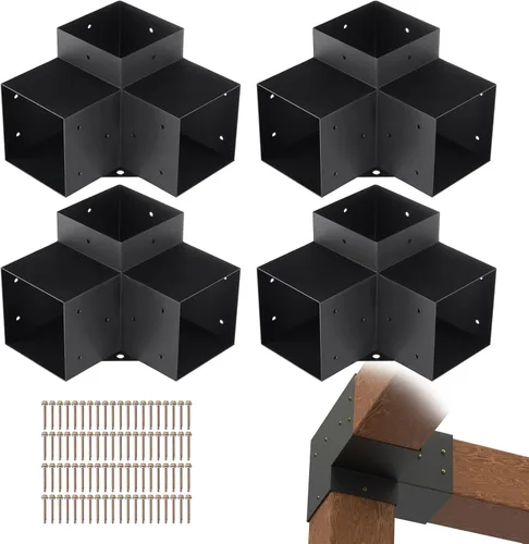 Miniatura 15 de Kit de pérgola VEVOR, soporte inclinado de 4 vías de 4x4 pulgadas para vigas de madera de 3.5x3.5 pulgadas en tamaño real, soporte de pérgola