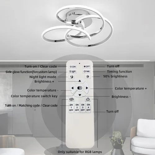 Miniatura 7 de CANEOE Lámpara de Techo LED Moderna, 42W Regulable Lámpara de Techo Empotrada con Control Remoto, Lámpara de Techo LED de Montaje Empotrado