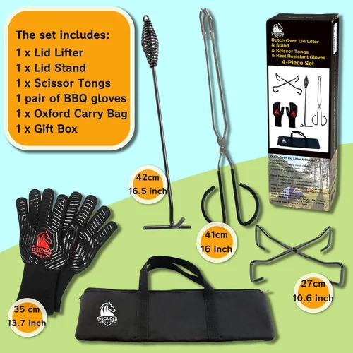 Miniatura 2 de Kit de accesorios de campamento para horno holandés 5 en 1, equipo de cocina con guantes resistentes al calor, pinzas de tijeras de 16 pulgadas