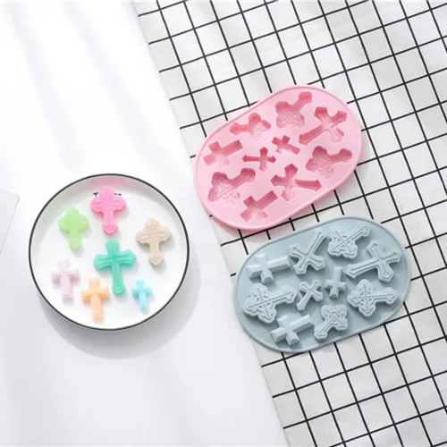 Miniatura 6 de 2 paquetes de moldes de silicona en forma de cruz, moldes de silicona para dulces de hielo, gomosas de chocolate, para decoración de pasteles, Azul
