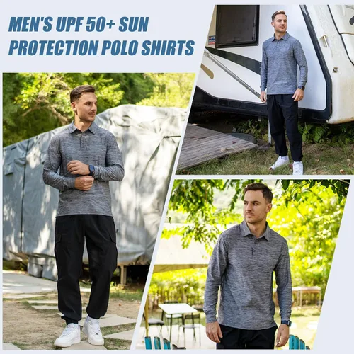 Miniatura 9 de NAVISKIN Camisas polo para hombre, de secado rápido, UPF 50, manga larga y corta, que absorben la humedad