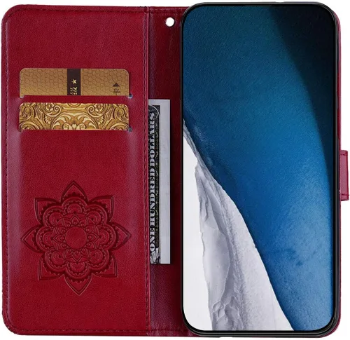 Miniatura 8 de CCSmall Funda para Samsung Galaxy A04 con soporte para tarjeta de crédito, con purpurina y diamantes de imitación de piel sintética para Samsung Rojo
