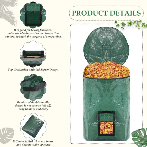 Miniatura 4 de Berlune Paquete de 4 bolsas de basura reutilizables de 72 galones, bolsa de recolección de hojas para jardín, césped, bolsa grande y plegable
