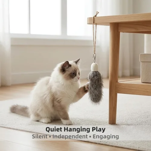 Miniatura 6 de Paquete de 2 repuestos de juguete de piel de conejo natural para gatos, silenciosos e interactivos para gatos de interior, cabezales de repuesto