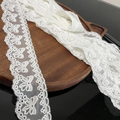 Miniatura 2 de 5 yardas de cinta de encaje con ojales y moño de algodón para costura, manualidades, decoración de boda, envoltura de regalo, de 1.4 pulgadas