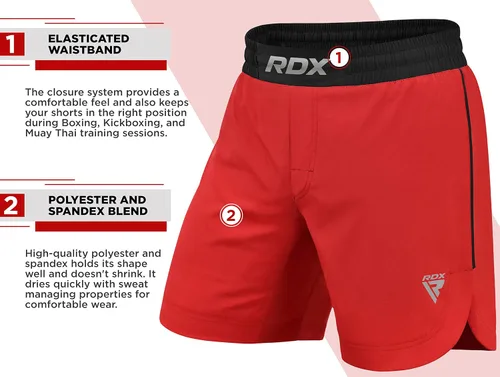 Miniatura 7 de RDX Pantalones cortos de MMA para entrenamiento y kickboxing Pantalones cortos de lucha para artes marciales, pelea de jaulas, Muay Thai, BJJ