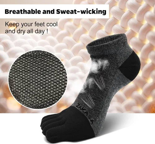 Miniatura 4 de ZAKASA Calcetines de tobillo para hombre, atléticos, para correr, de algodón, de cinco dedos, de malla transpirable, talla 8-12 (5 pares)