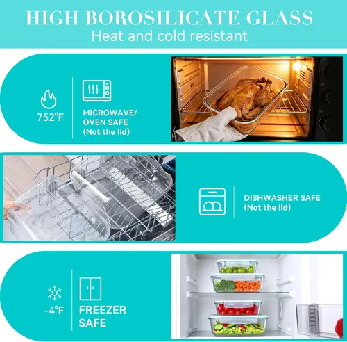 Miniatura 8 de GEHE 4 Pack Large Glass Storage Containers with Airtight Lids, 78/52/36/22oz Glass Meal Prep Food Storage Containers for Baking, Storing, Leakproof