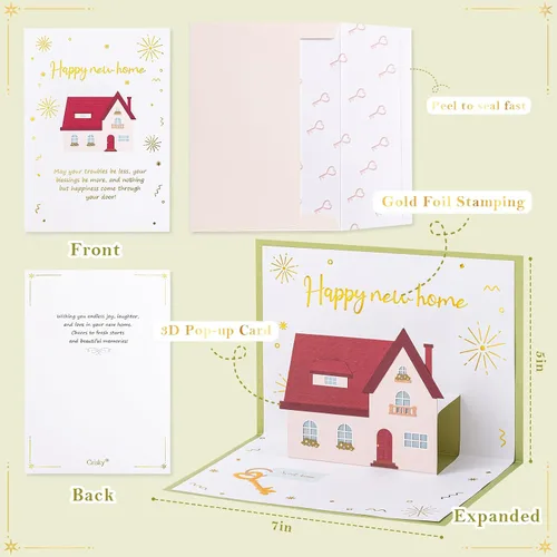 Miniatura 3 de Crisky Tarjeta 3D Happy New Home Card de inauguración de la casa para parejas, amigos, familia, bienvenida a casa, feliz mudanza, felicitaciones