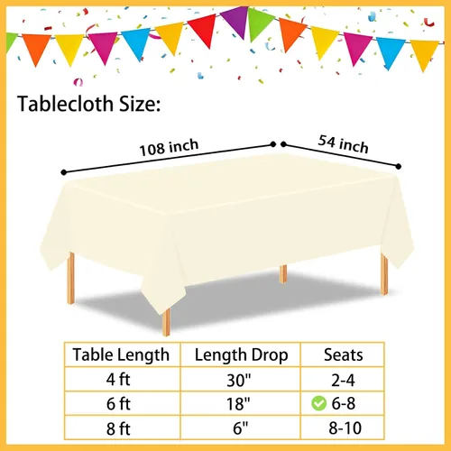 Miniatura 2 de 2 manteles de plástico color beige, 54 x 108 pulgadas, rectangular, desechables, para cumpleaños, bodas, pícnic, fiestas de vacaciones