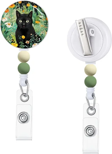 Miniatura 17 de Immaturus Carrete retráctil de mariposa y luna con cuentas, lindo y divertido soporte para tarjetas de identificación retráctil, clips de insignia