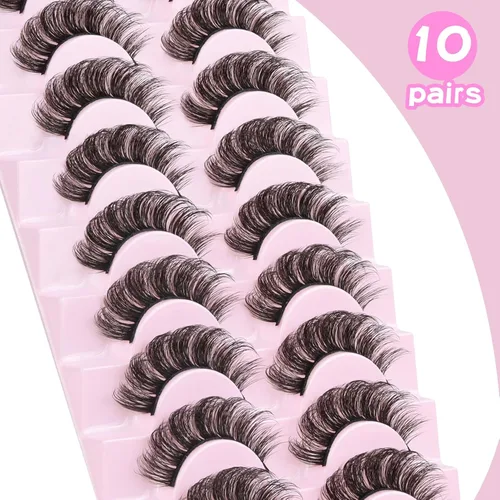 Miniatura 2 de Losha Pestañas postizas rusas rizadas DD a las que les gustan las extensiones de pestañas, paquete de 10 pares de pestañas postizas suaves (D03)