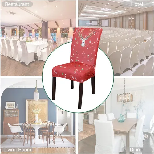 Miniatura 9 de OTOSTAR Fundas para sillas de Navidad, paquete de 4 fundas elásticas y suaves de elastano extraíble para cocina, comedor, hotel, ceremonia, Alce