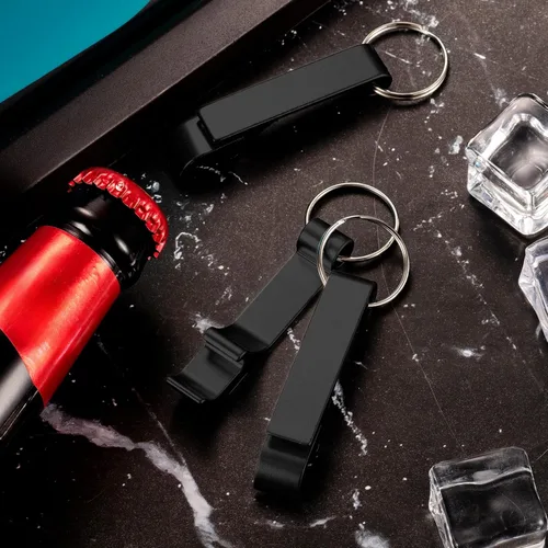 Miniatura 7 de Boao 150 piezas de metal abridor de botellas dividido llavero llavero de aluminio a granel barra de garra de bolsillo de soda bebida cerveza Negro